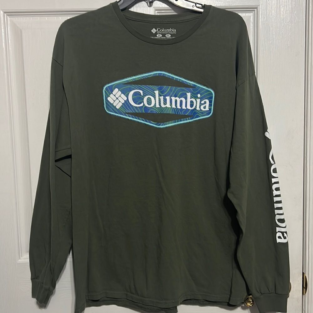 🔥🔥 COLUMBIA Army Green Long‎ Sleeve Tee - EXCELLENT Used Condition - Men Sz XL